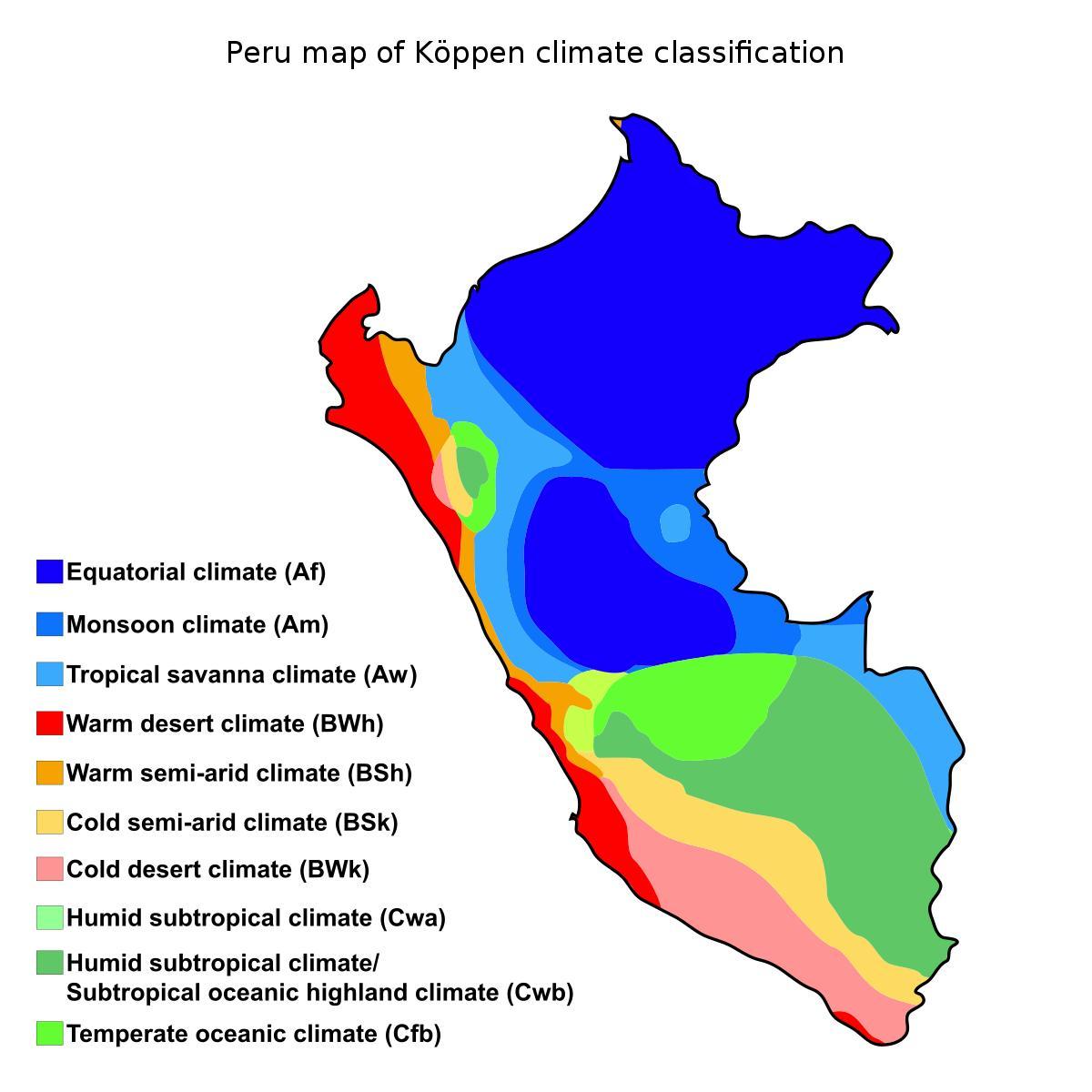 Karte von peru Klima